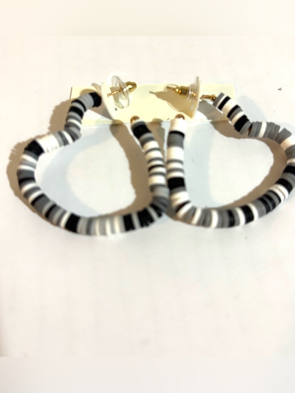 Black & White Striped Hoop leather Earrings by